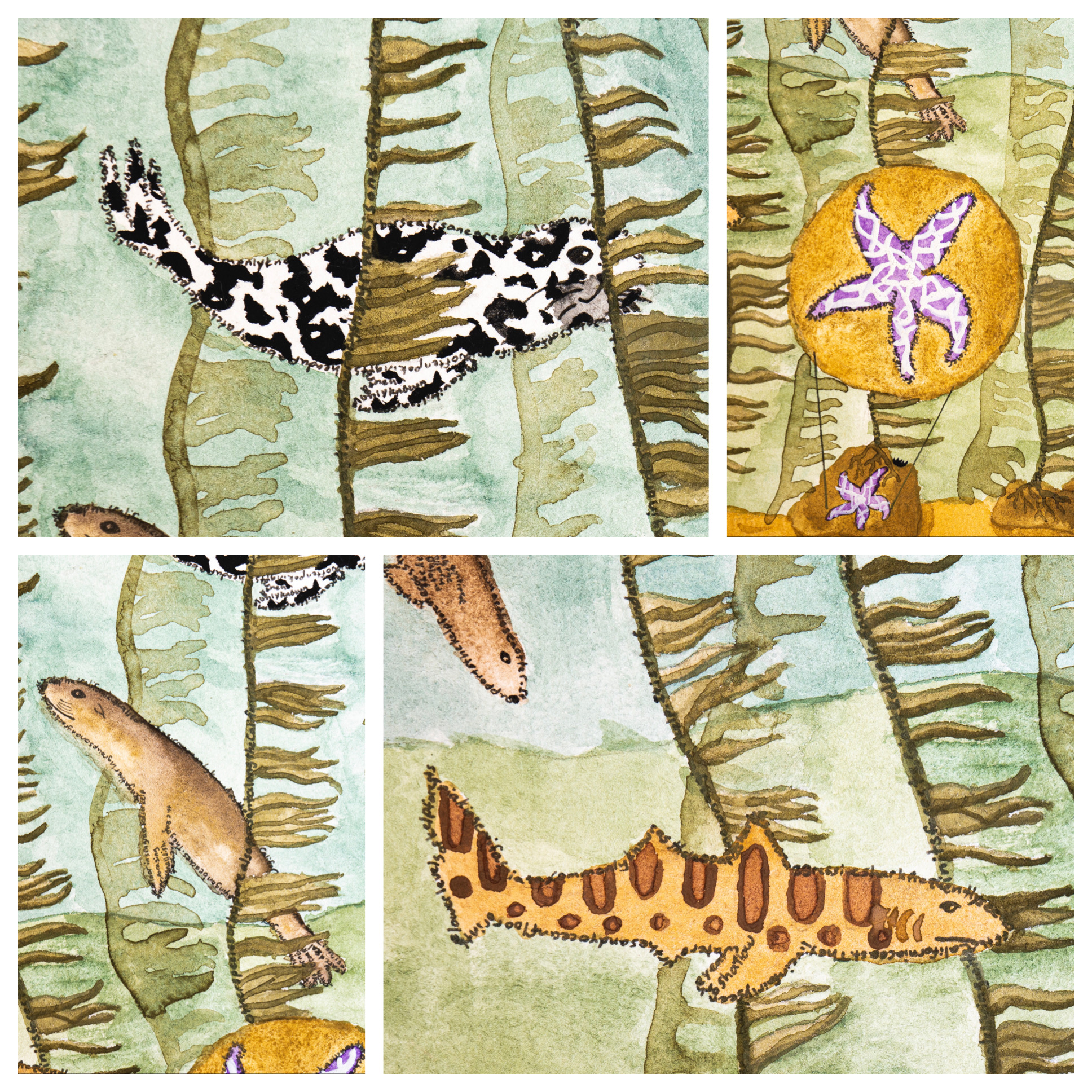 Zoomed-in sections of the same painting as above.